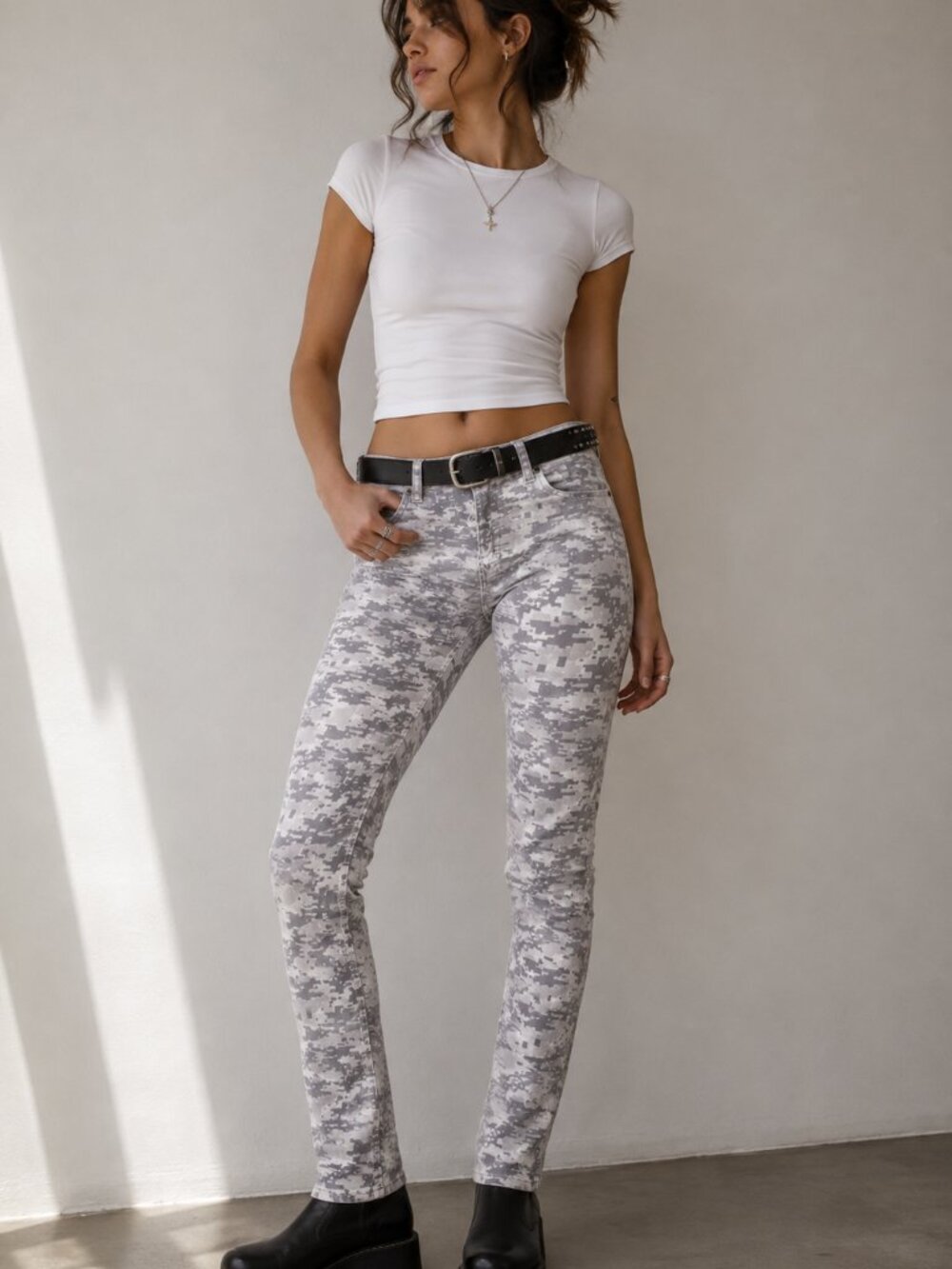 NWT Rag & Bone JEAN Digital Camo Skinny Jeans Gray White Y2K Size 24